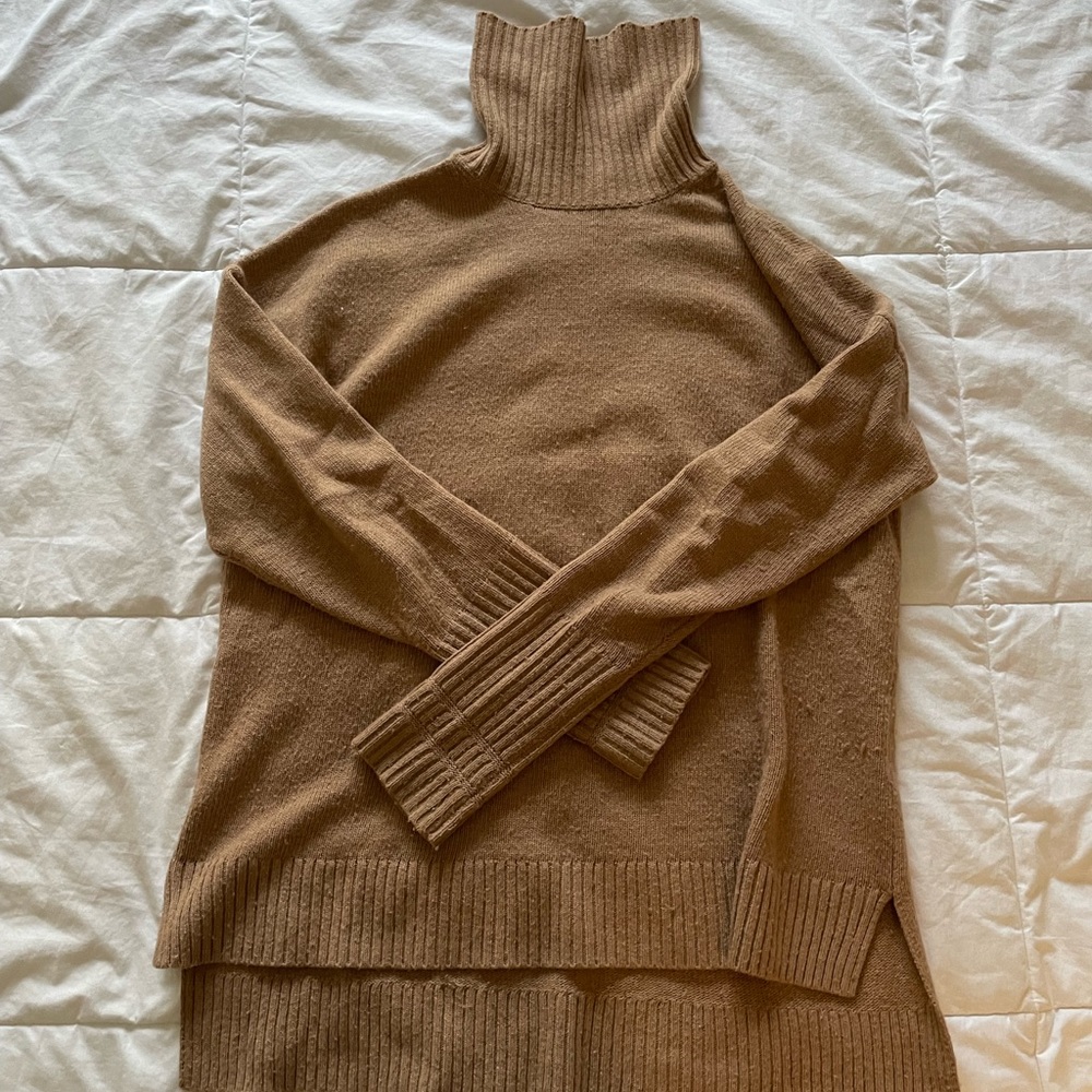 Tan J. Crew Wool Blend Turtleneck Sweater